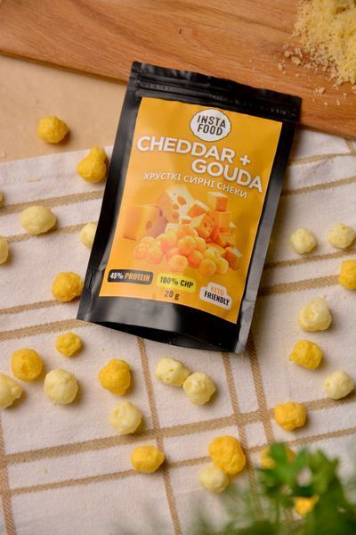 Хрусткі сирні снеки Cheddar + Gouda Insta food 20 г 90003 фото