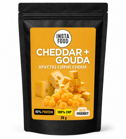 Хрусткі сирні снеки Cheddar + Gouda Insta food 20 г 90003 фото